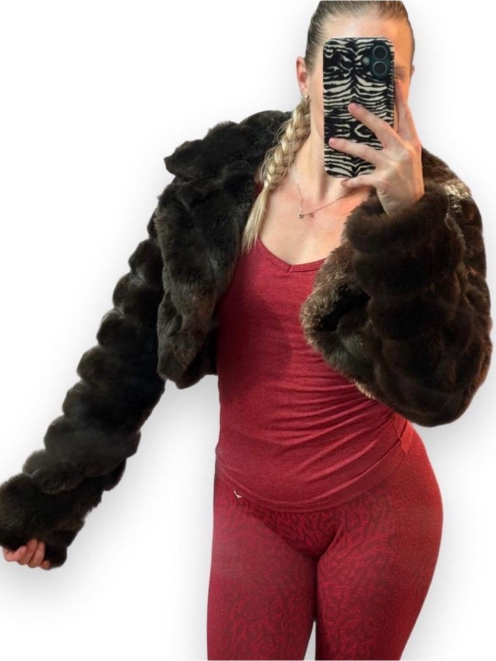 Women's Dark Brown Faux Fur Cropped Jacket - Classic Winter Coat